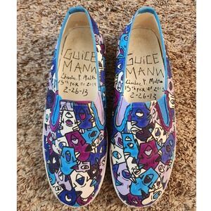 Guice Mann Hand Painted Canvas Slip On Sneakers Abstract Art Women 8